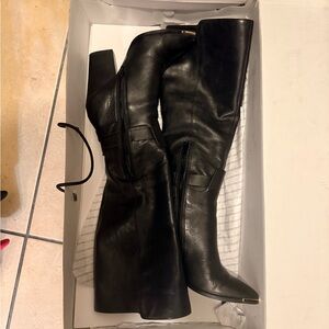 Aldo Sleek Black Leather Heeled Boots